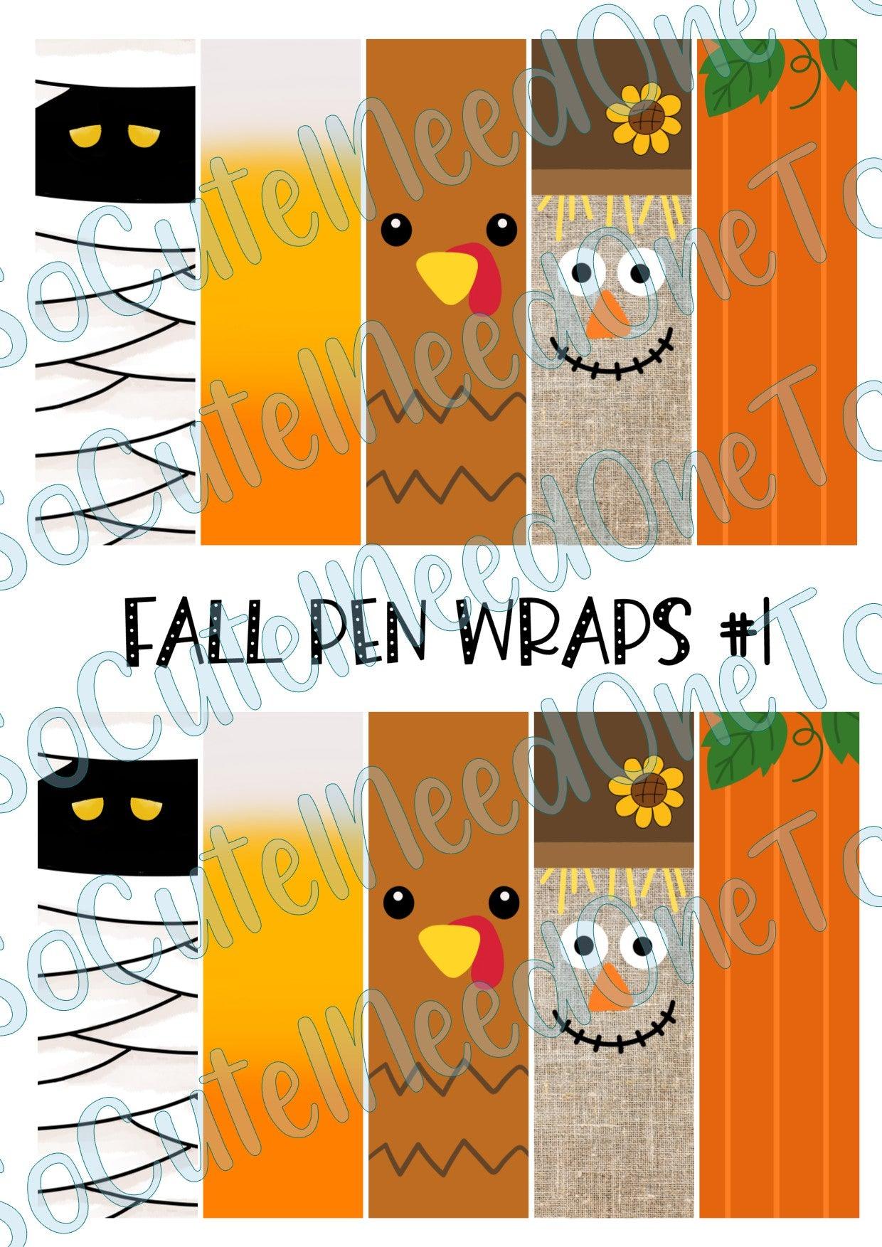 Fall Pen Wraps #1 on Clear/White Waterslide Paper Ready To Use - SoCuteINeedOneToo