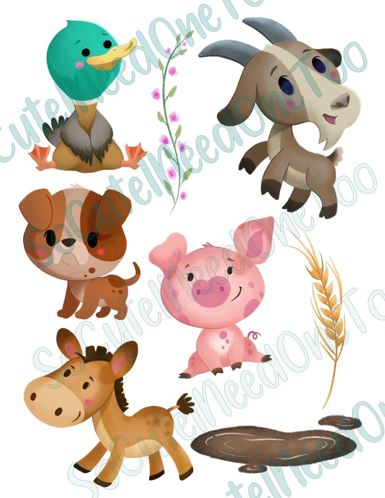 Farm Friends on Clear Waterslide Paper - Ready To Use - SoCuteINeedOneToo