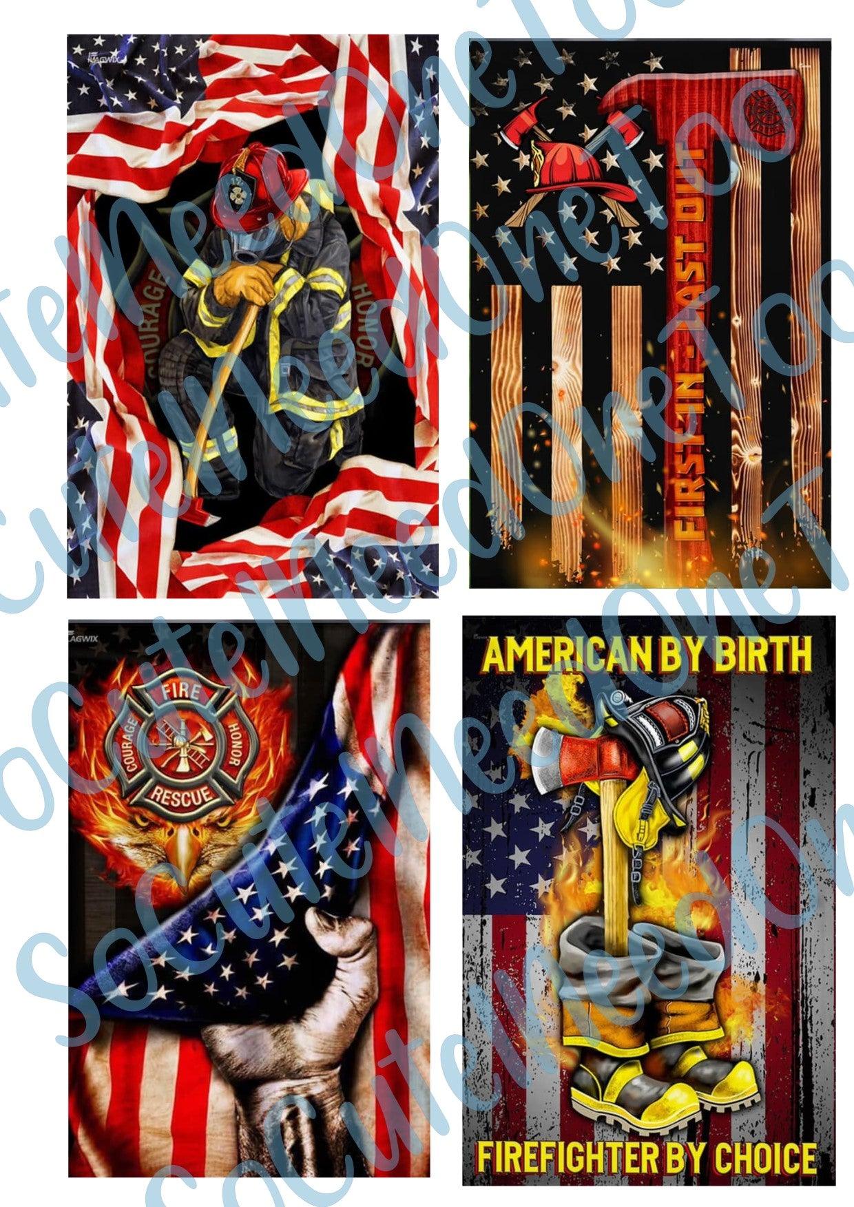 Firefighter Flags on Clear/White Waterslide Paper Ready To Use - SoCuteINeedOneToo