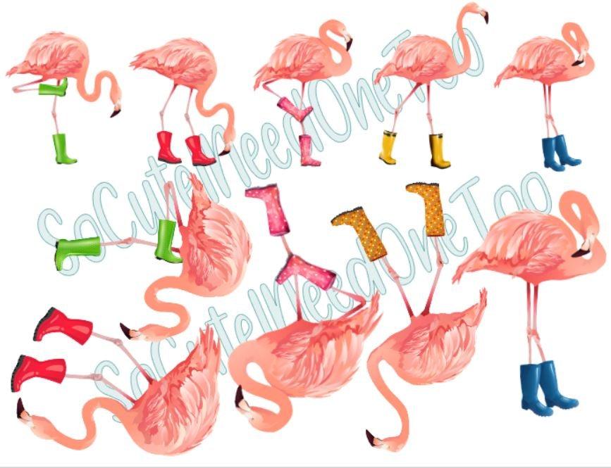 Flamingo in Boots On Clear/White Waterslide Paper - Ready To Use - SoCuteINeedOneToo
