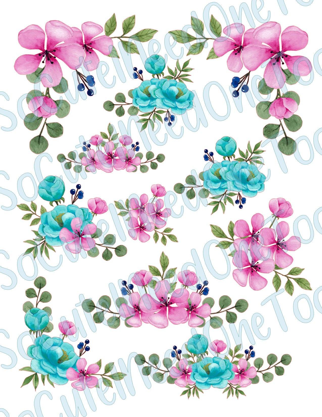 Floral Watercolor on Clear/White Waterslide Paper Ready To Use - SoCuteINeedOneToo