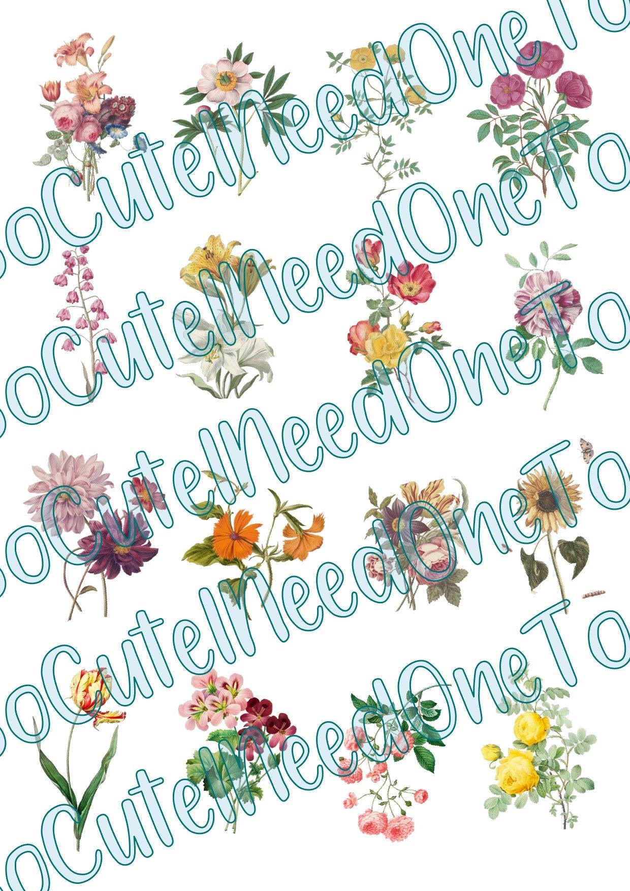 Flowers - Several Types on Clear/White Waterslide Paper Ready To Use - SoCuteINeedOneToo