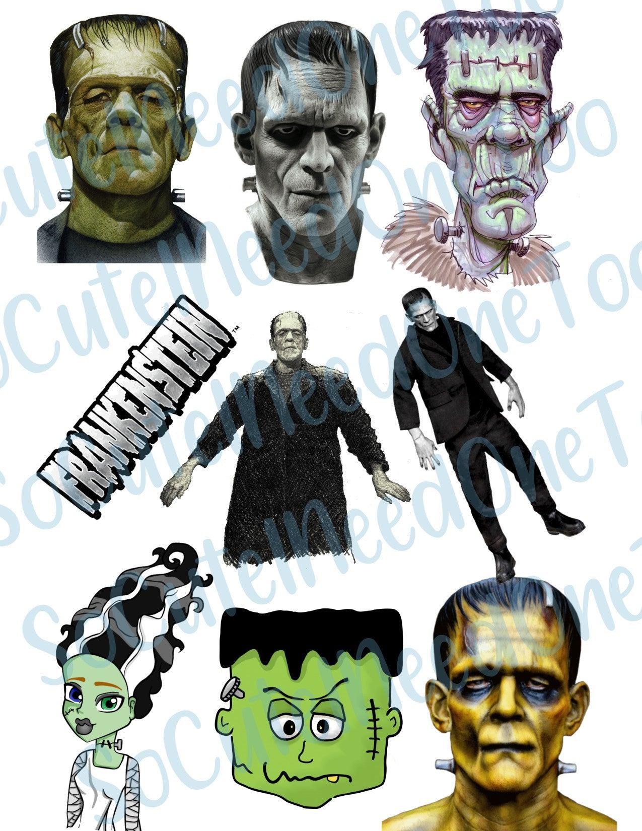 Frankenstein Faces On Clear/White Waterslide Paper - SoCuteINeedOneToo