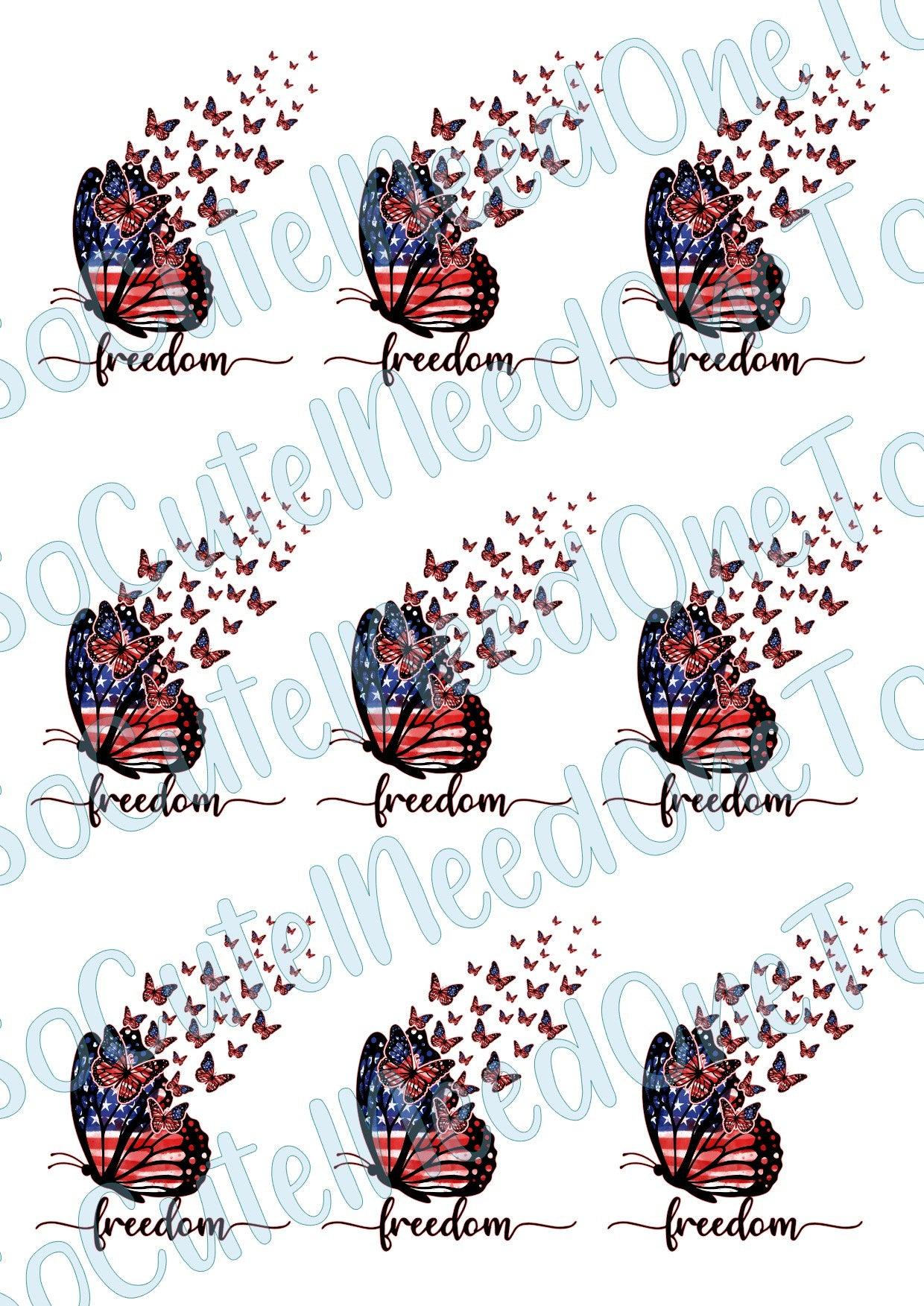 Freedom Butterfly on Clear/White Waterslide Paper Ready To Use - SoCuteINeedOneToo