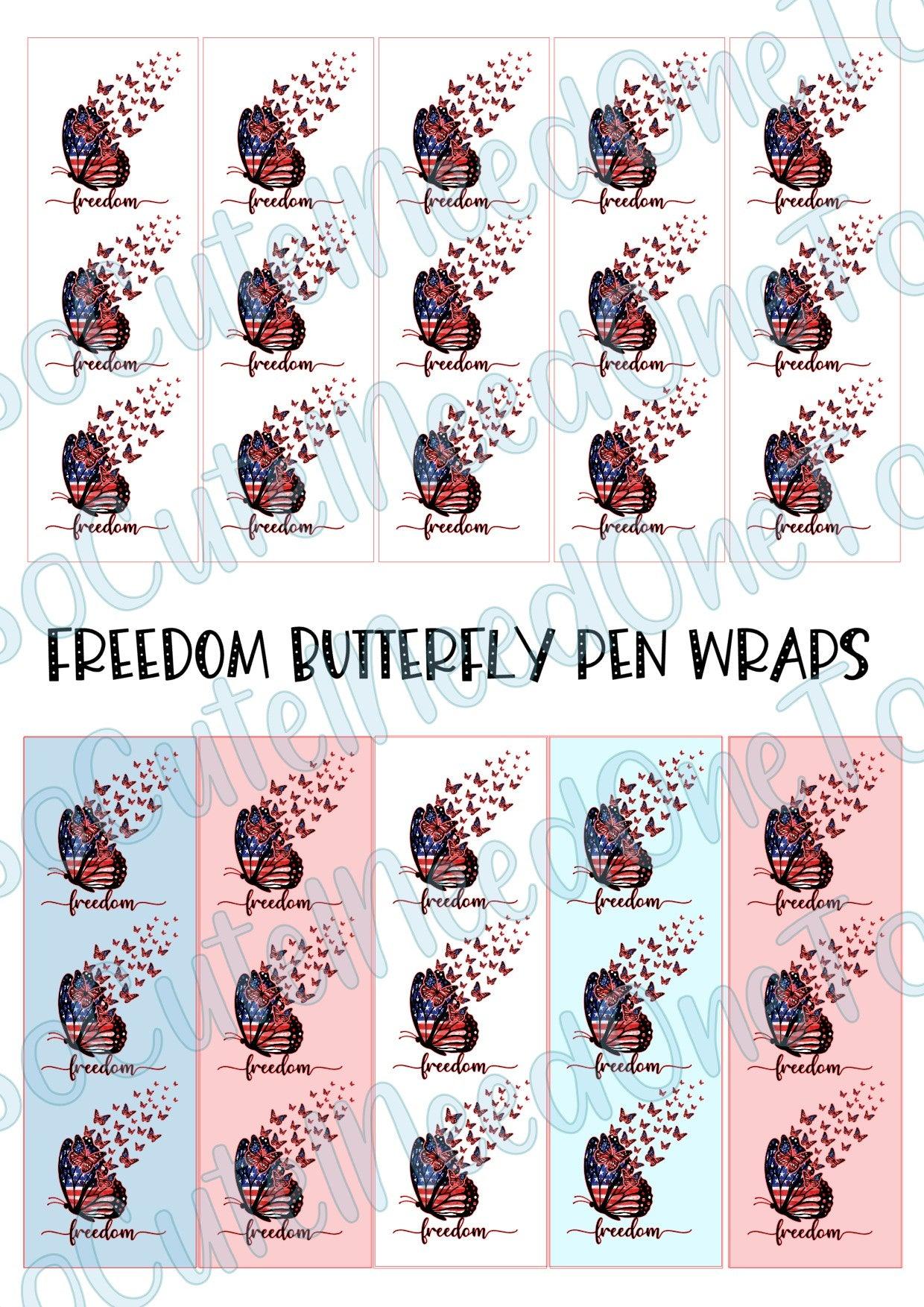 Freedom Butterfly Pen Wraps - Clear/White Waterslide Paper Ready To Use - SoCuteINeedOneToo