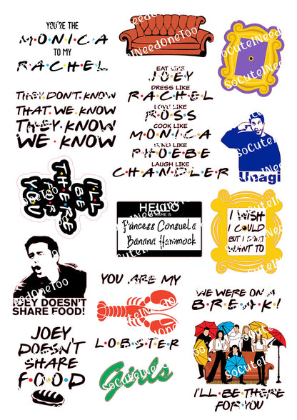 Friends TV Series on Clear/White Laser Printed Waterslide Paper Ready To Use - SoCuteINeedOneToo