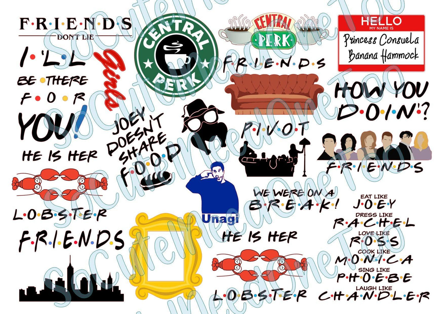 Friends TV Series on Clear/White Laser Printed Waterslide Paper Ready To Use - SoCuteINeedOneToo