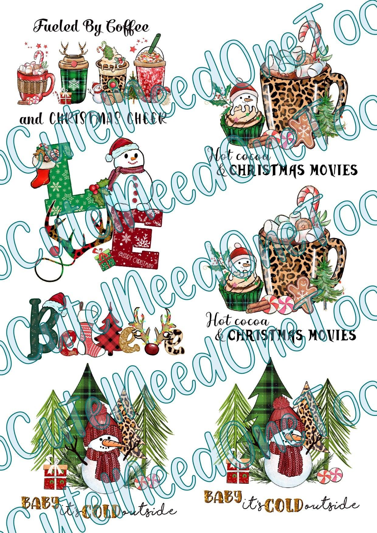 Fueled By Coffee _ Christmas Cheer - On Clear/White Waterslide Paper - Ready To Use - SoCuteINeedOneToo