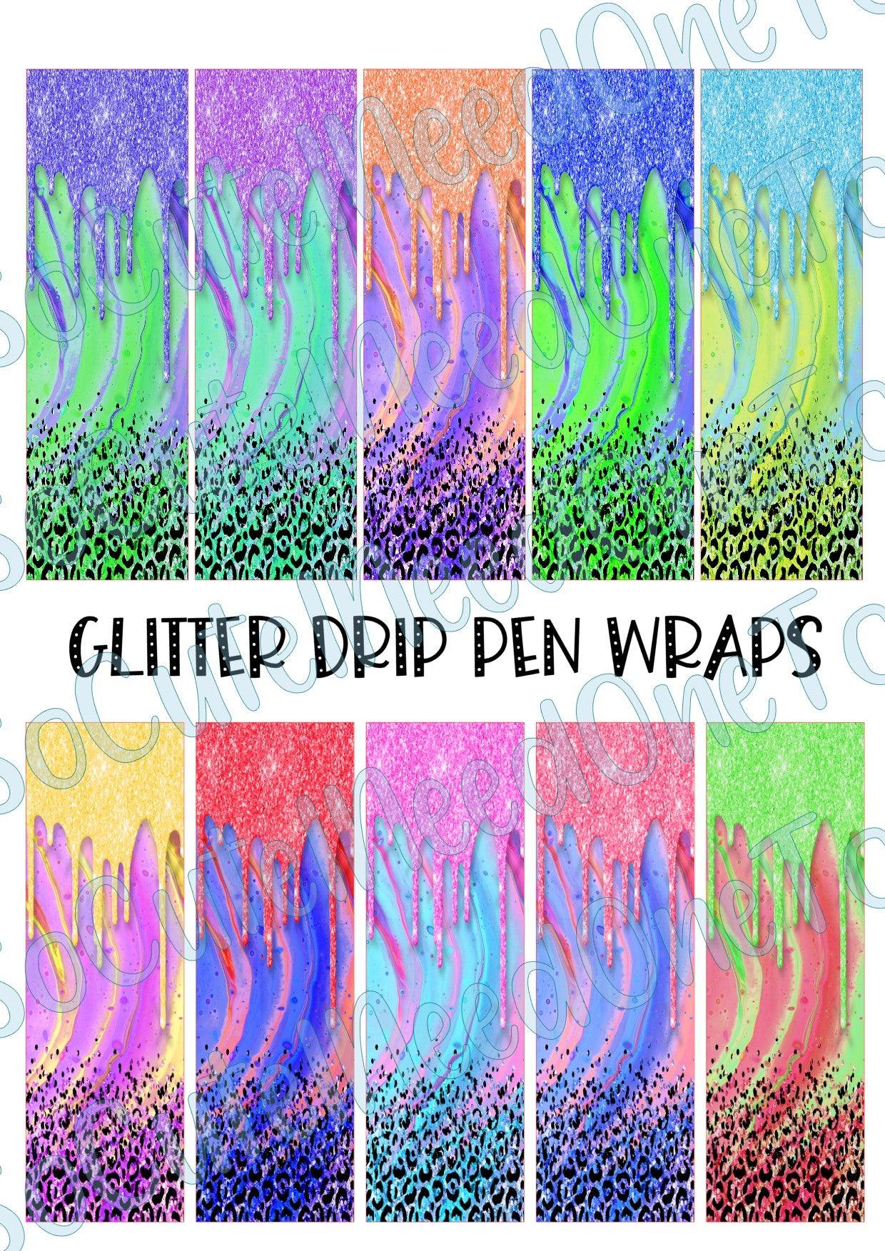 Glitter Drip Pen Wraps on Clear/White Waterslide Paper Ready To Use - SoCuteINeedOneToo