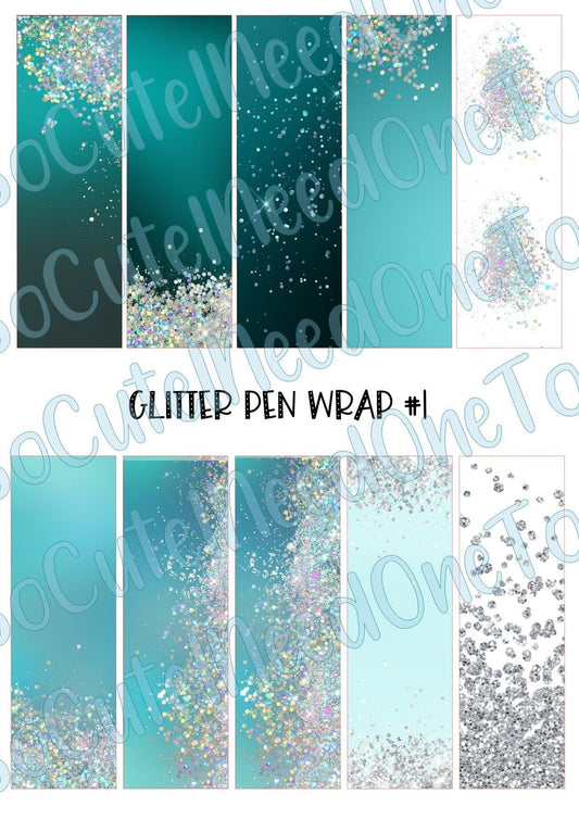 Glitter Pen Wraps #1 on Clear/White Waterslide Paper Ready To Use - SoCuteINeedOneToo
