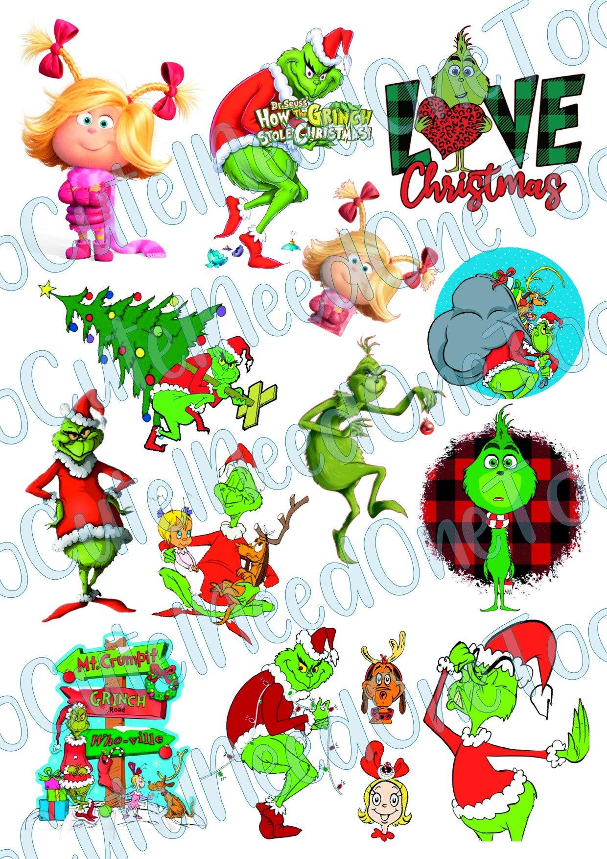 Grinch B on Clear/White Waterslide Paper Ready To Use - SoCuteINeedOneToo