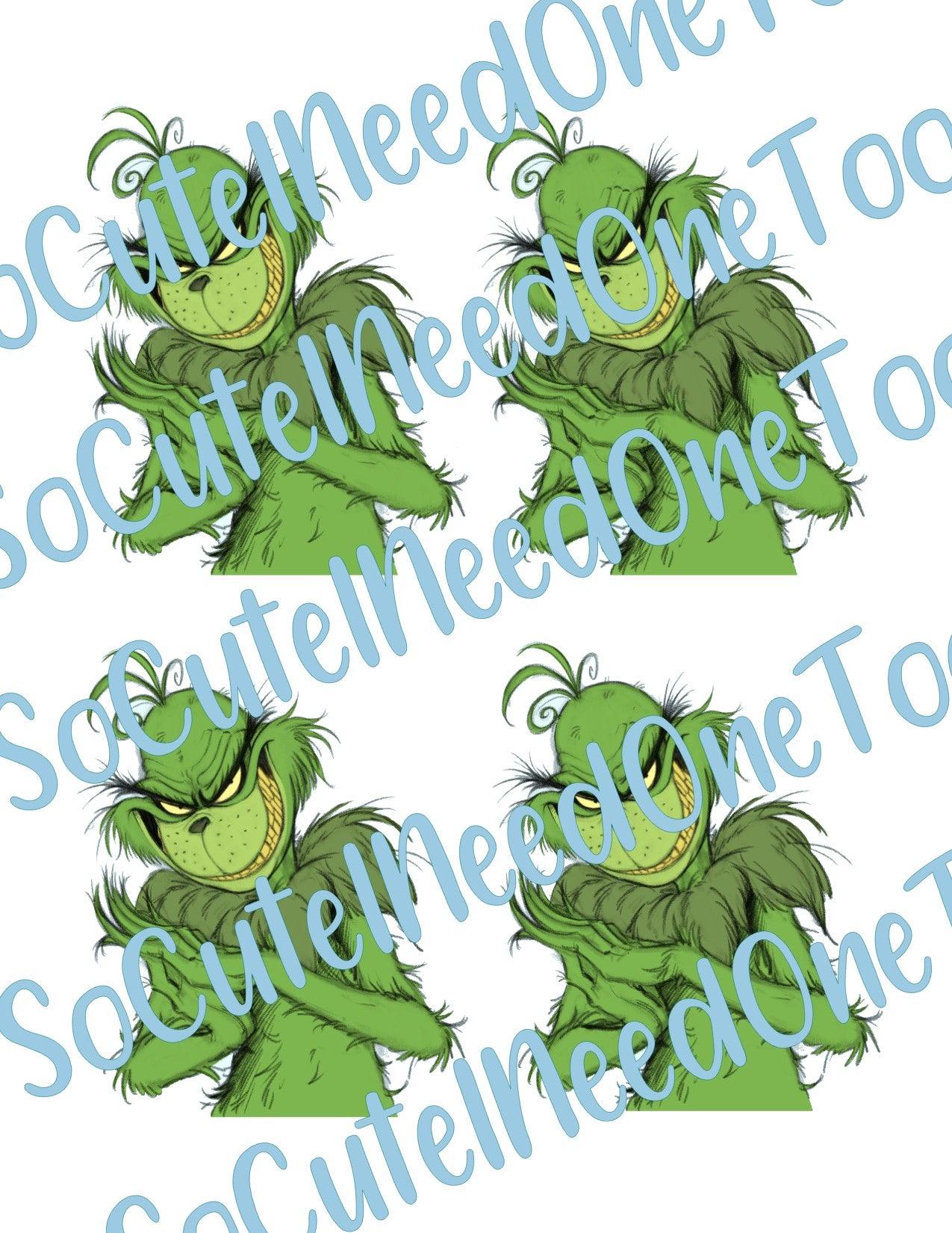 Grinch Mean Looking On Clear/White Waterslide Paper Ready To Use - SoCuteINeedOneToo