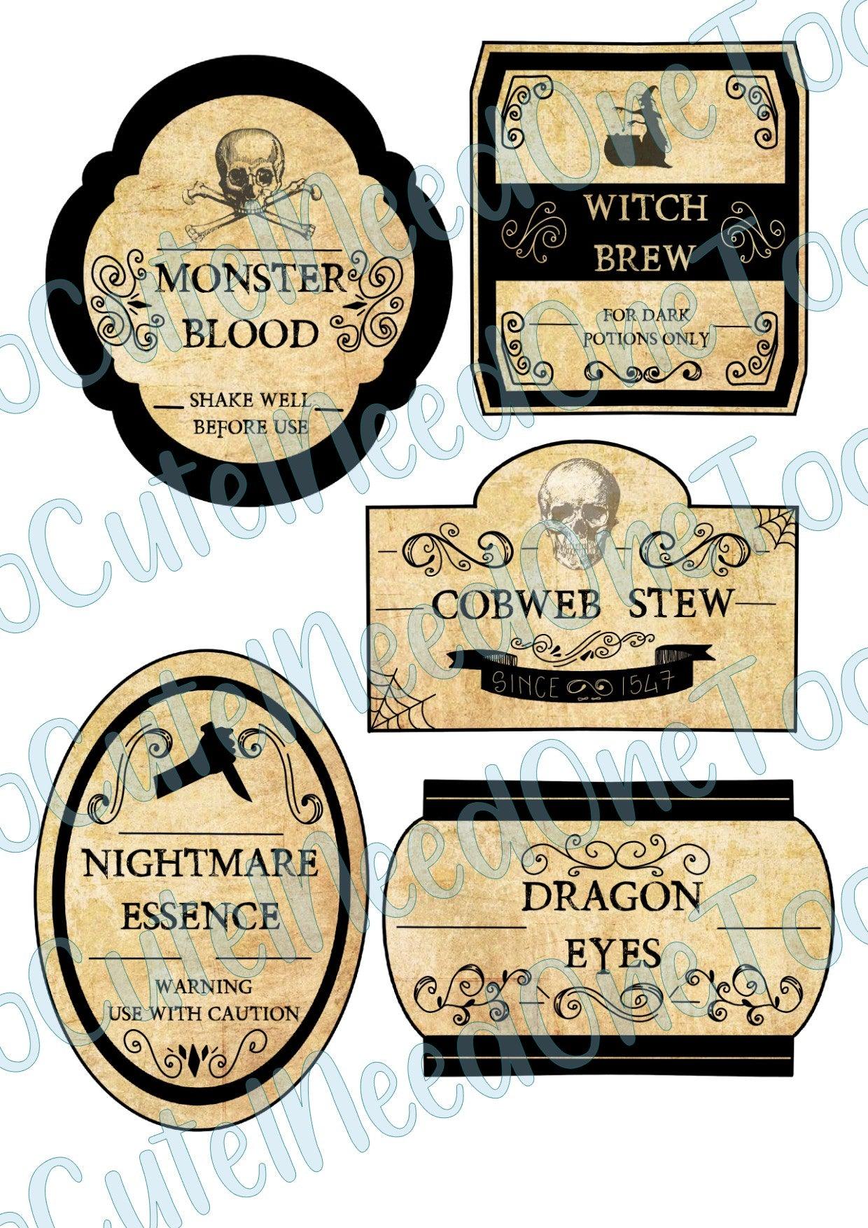 Halloween Potions #4 On Clear/White Waterslide Paper Ready To Use - SoCuteINeedOneToo