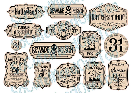 Halloween Potions Labels #2 On Clear/White Waterslide Paper Ready To Use - SoCuteINeedOneToo