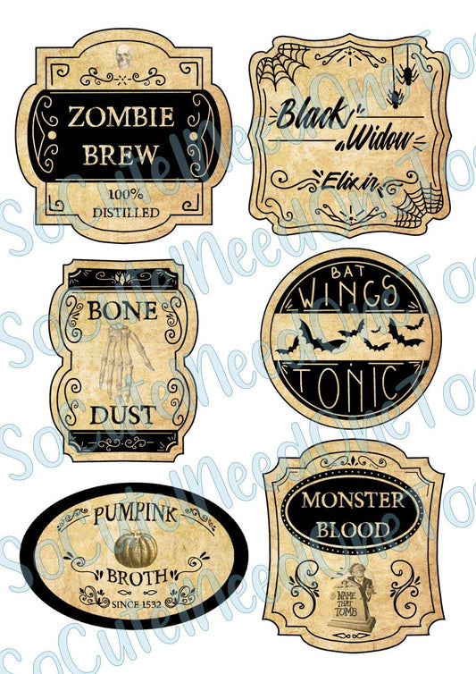 Halloween Potions Labels #3 On Clear/White Waterslide Paper Ready To Use - SoCuteINeedOneToo