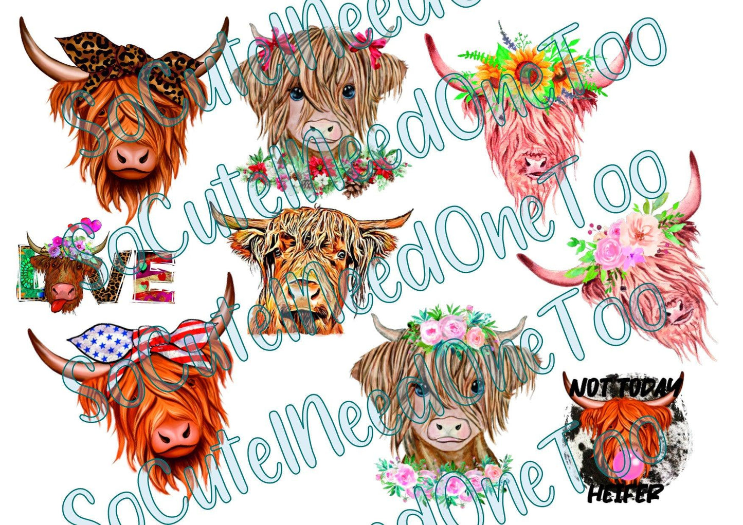Highland Cows on Clear/White Waterslide Paper Ready To Use - SoCuteINeedOneToo