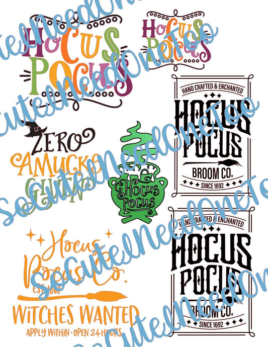 Hocus Pocus #1 - On Clear/White Waterslide Paper Ready To Use - SoCuteINeedOneToo