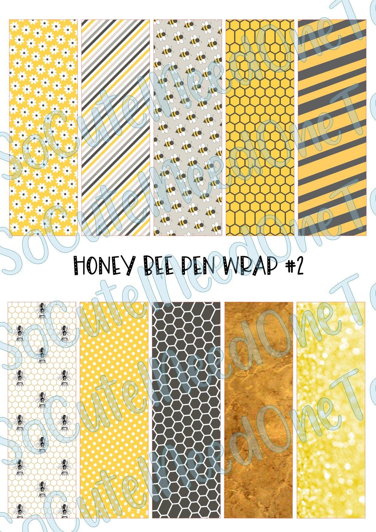 Honey Bee Pen Wraps #2 on Clear/White Waterslide Paper Ready To Use - SoCuteINeedOneToo