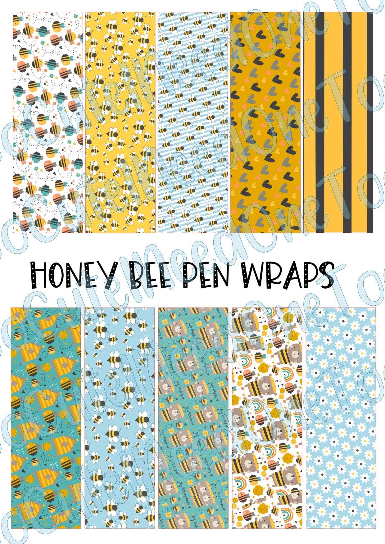Honey Bee Pen Wraps on Clear/White Waterslide Paper Ready To Use - SoCuteINeedOneToo