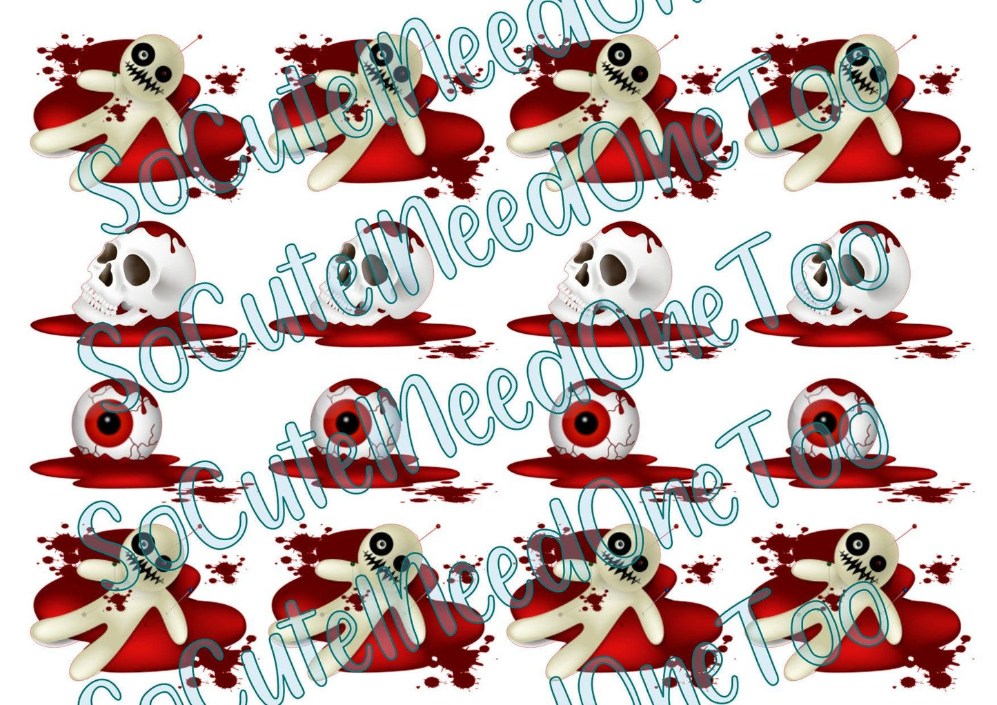 Horror - Bloody, Doll, Skull, Eye On Clear/ White Waterslide Paper Ready To Use - SoCuteINeedOneToo