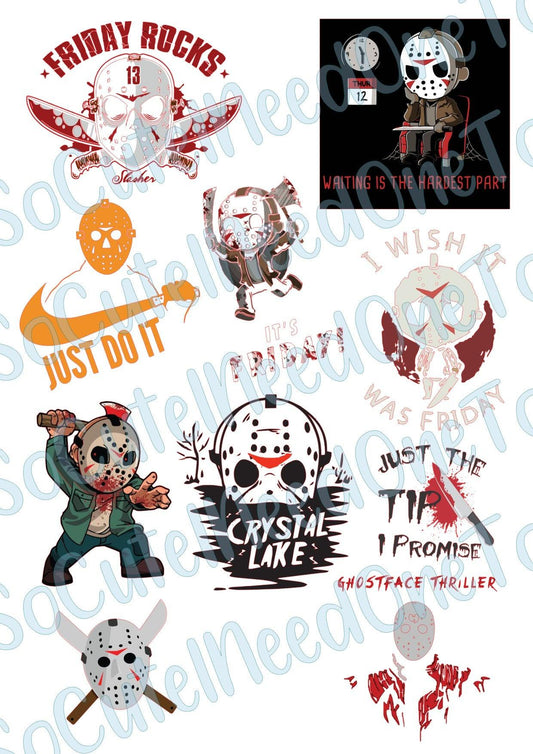 Horror - Friday The 13th - #1 - on Clear/White Waterslide Paper Ready To Use - SoCuteINeedOneToo