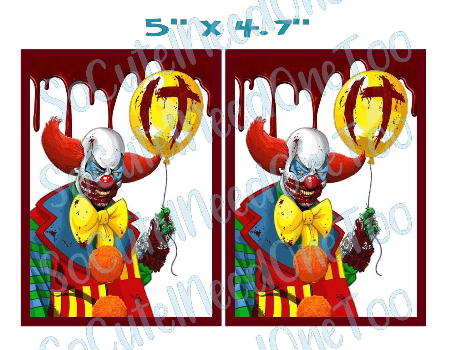 Horror - It Clown (2 Images) 5 inches each on Clear/White Waterslide Paper Ready To Use - SoCuteINeedOneToo