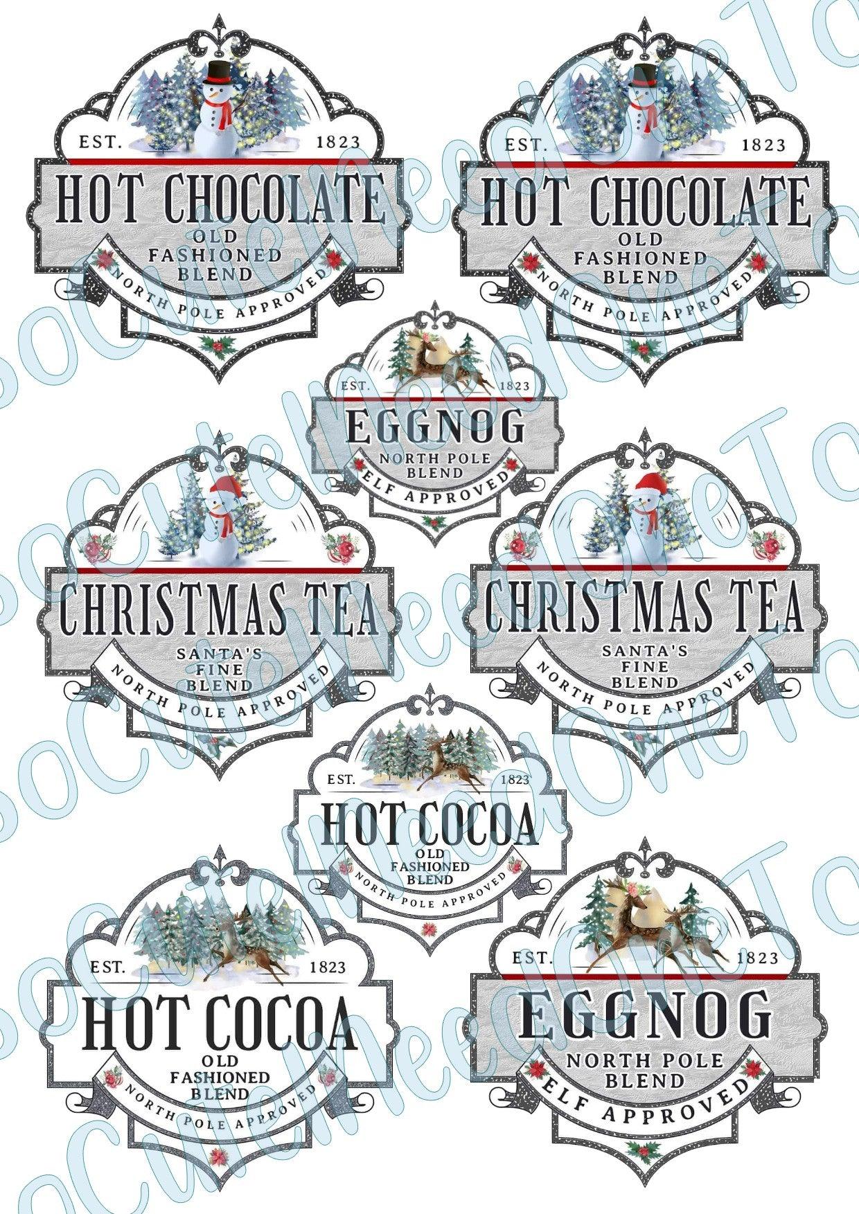Hot Chocolate & Christmas Tea on Clear/White Waterslide Paper Ready To Use - SoCuteINeedOneToo