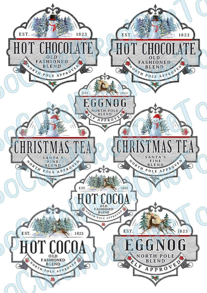 Hot Chocolate & Christmas Tea on Clear/White Waterslide Paper Ready To Use - SoCuteINeedOneToo