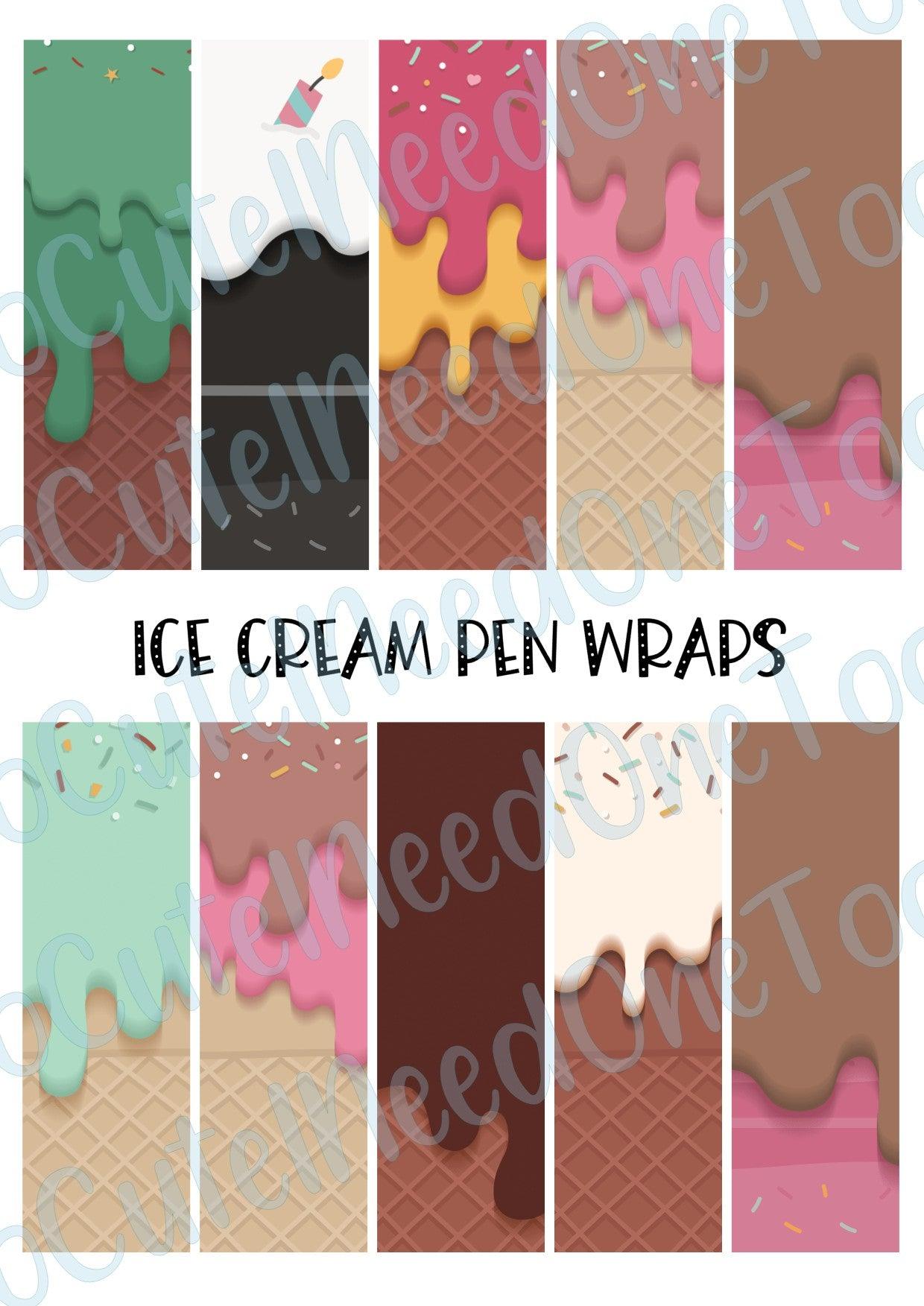 Ice Cream Pen Wraps - Clear/White Waterslide Paper Ready To Use - SoCuteINeedOneToo