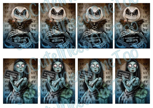 Jack and Sally Mug Shot on Clear/White Waterslides on Paper Ready To Use - SoCuteINeedOneToo