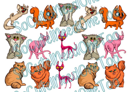 Killer Halloween Cats on Clear/White Waterslide Paper Ready To Use - SoCuteINeedOneToo