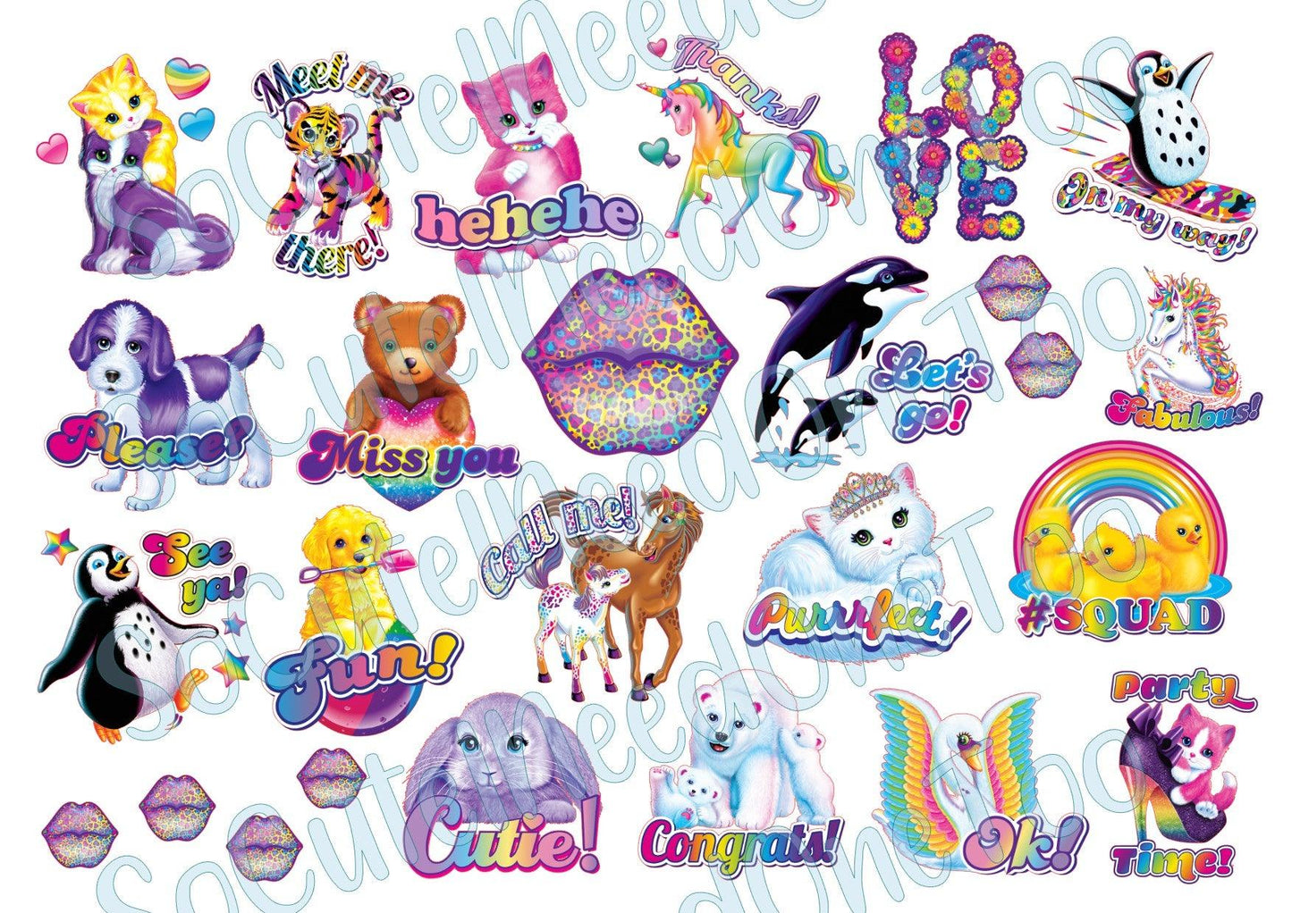 Lisa Frank Stickers on Clear/White Waterslide Paper Ready To Use - SoCuteINeedOneToo