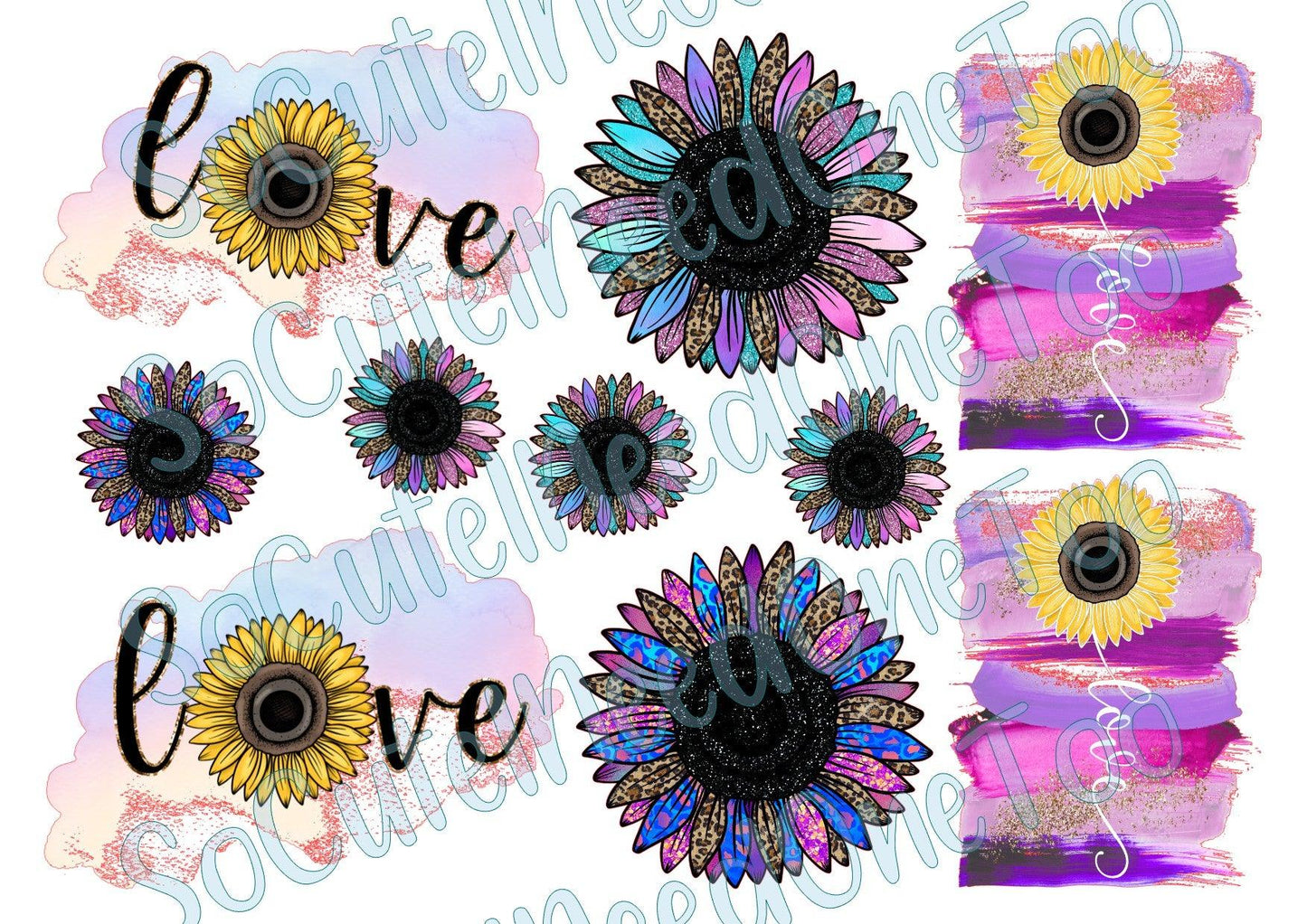Love Sunflowers - on Clear/White Waterslide Paper Ready To Use - SoCuteINeedOneToo