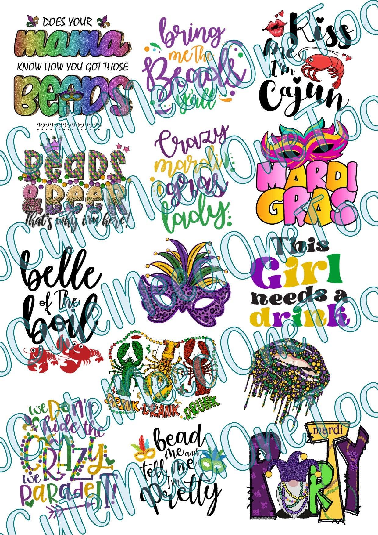 Mardi Gras #1 on Clear/White Waterslide Paper Ready To Use - SoCuteINeedOneToo