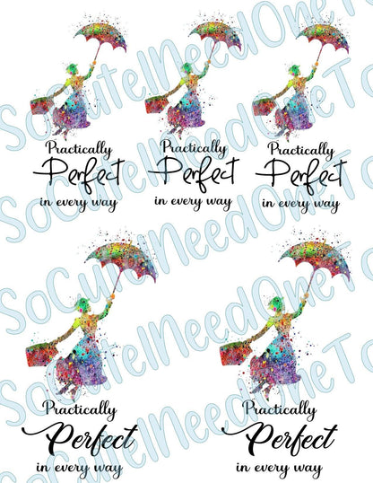 Mary Poppins Watercolor on Clear/White Waterslide Paper Ready To Use - SoCuteINeedOneToo