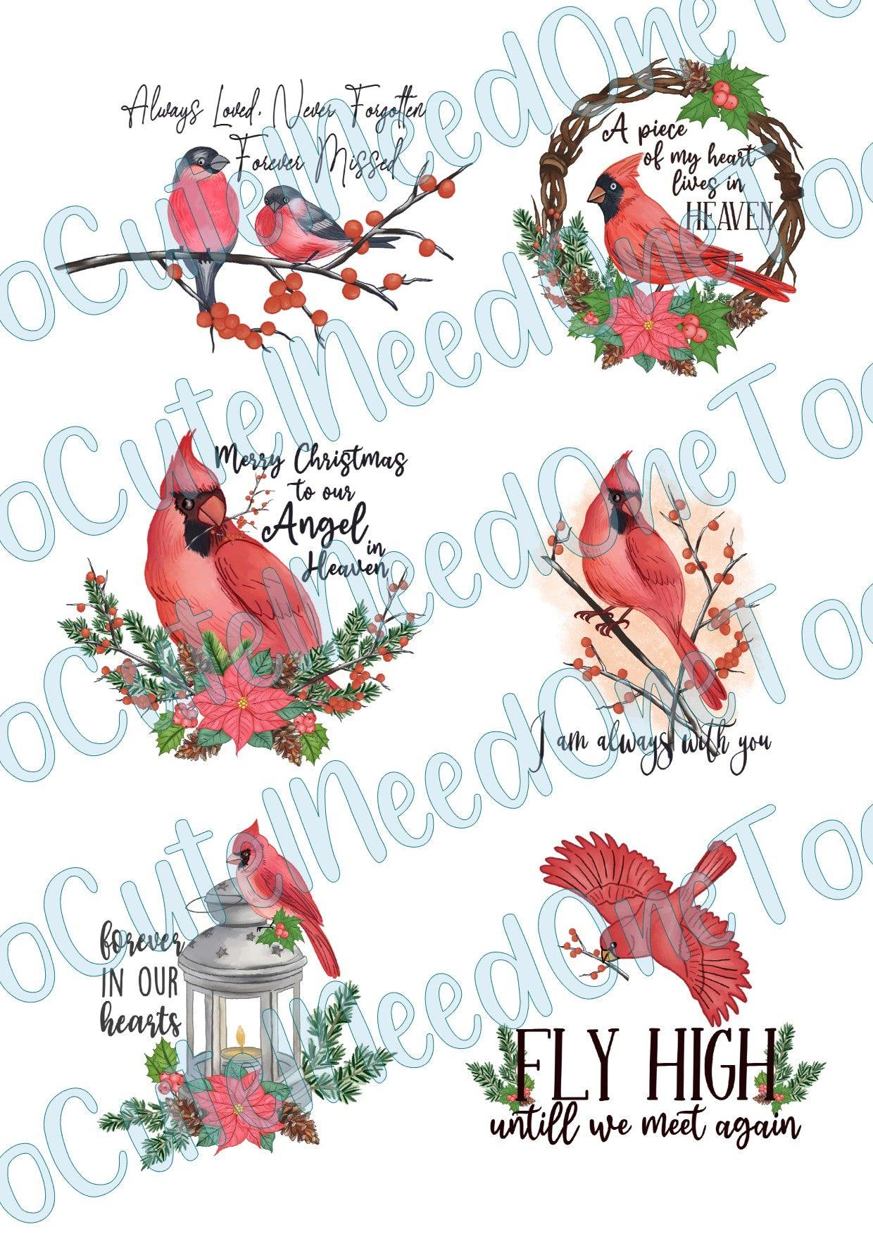 Memorial Red Cardinals on Clear/White Waterslide Paper Ready To Use - SoCuteINeedOneToo