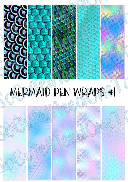 Mermaid Pen Wraps #1 on Clear/White Waterslide Paper Ready To Use - SoCuteINeedOneToo