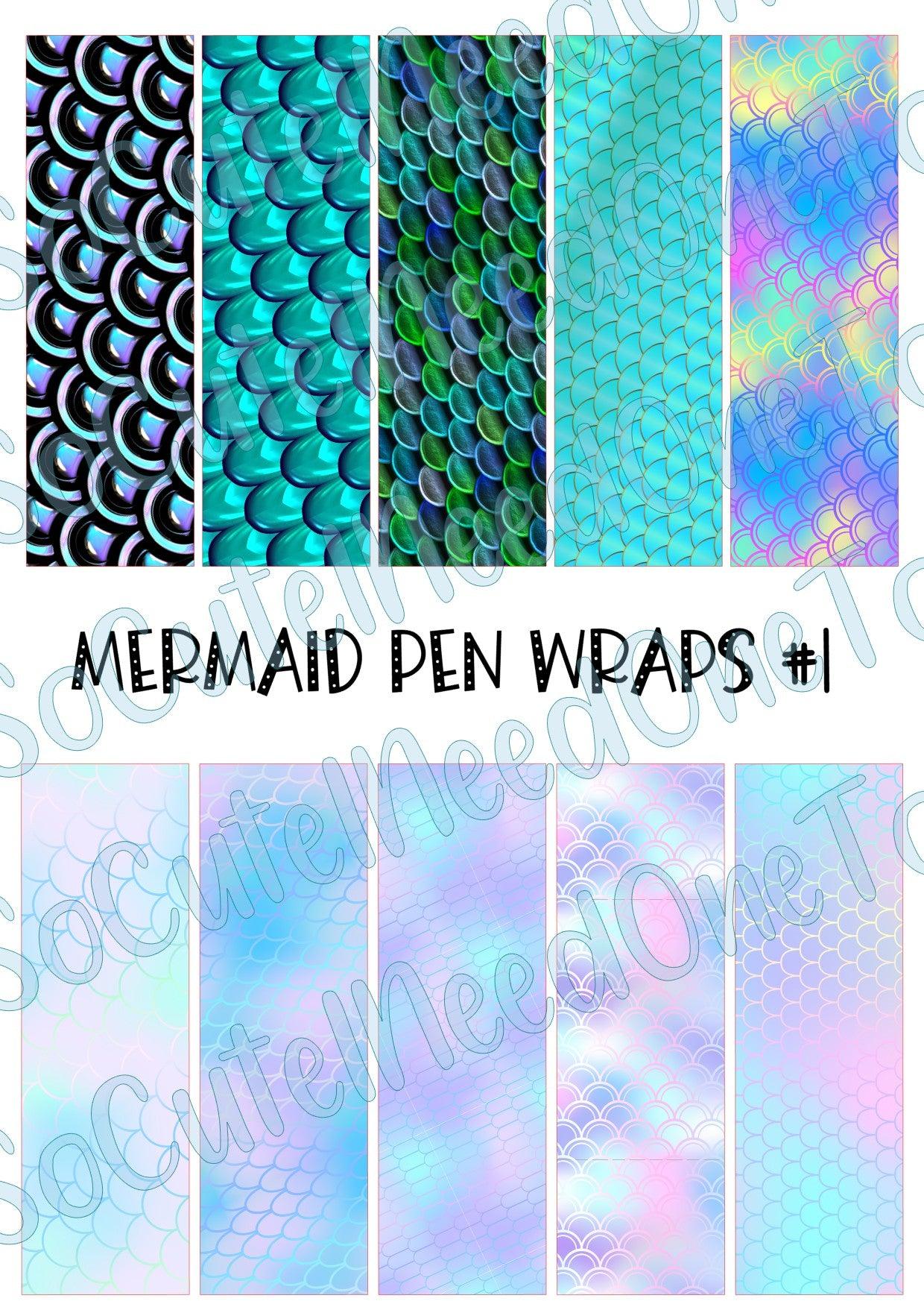 Mermaid Pen Wraps #1 on Clear/White Waterslide Paper Ready To Use - SoCuteINeedOneToo