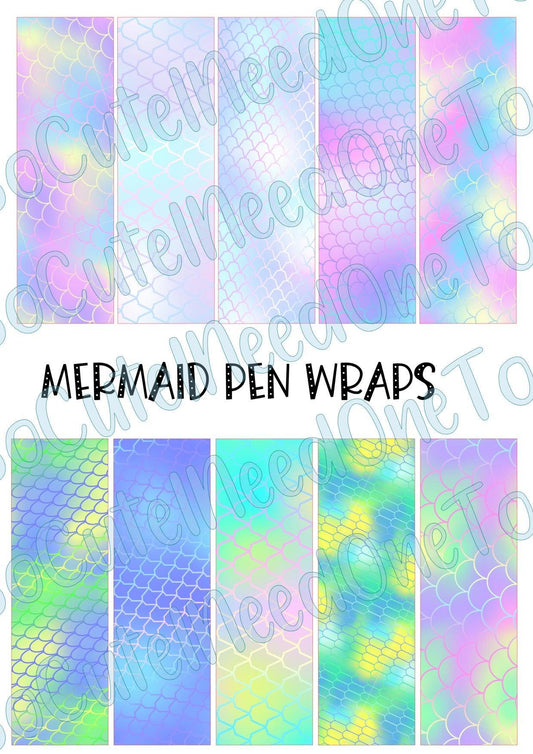 Mermaid Pen Wraps on Clear/White Waterslide Paper Ready To Use - SoCuteINeedOneToo