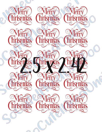 Merry Christmas 2.5 x 2.42 on Clear/White Waterslide Paper - Ready To Use - SoCuteINeedOneToo