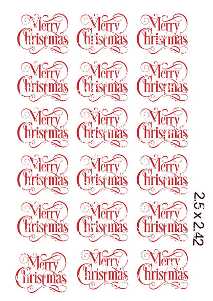 Merry Christmas 2.5 x 2.42 on Clear/White Waterslide Paper - Ready To Use - SoCuteINeedOneToo