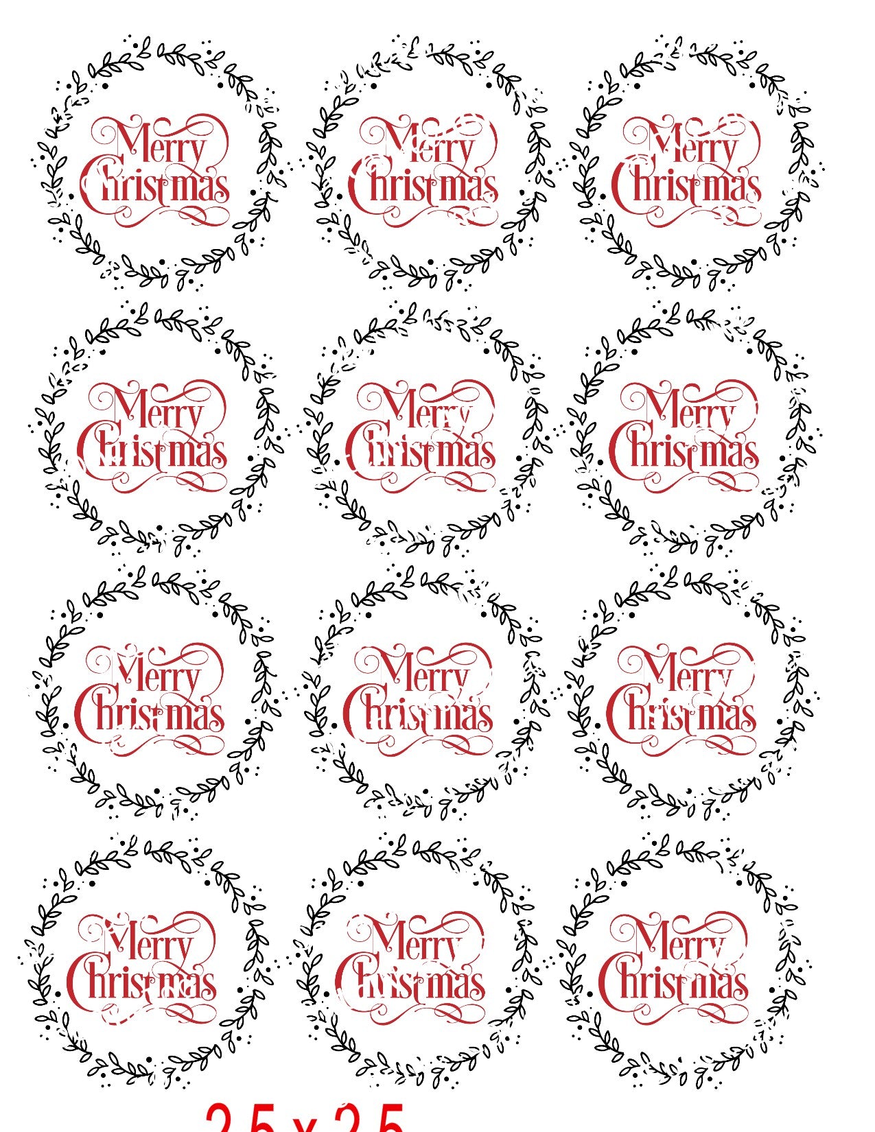 Merry Christmas Wreath 2.5 x 2.5 on Clear Water Slide Paper Sealed & Ready To Use - SoCuteINeedOneToo