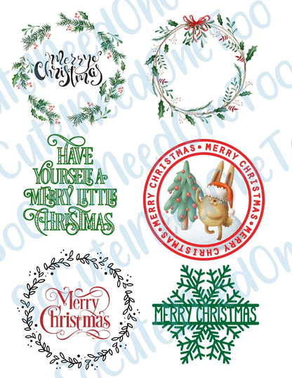 Merry Christmas Wreaths On Clear/White Waterslide Paper Sealed and Ready To Use - SoCuteINeedOneToo