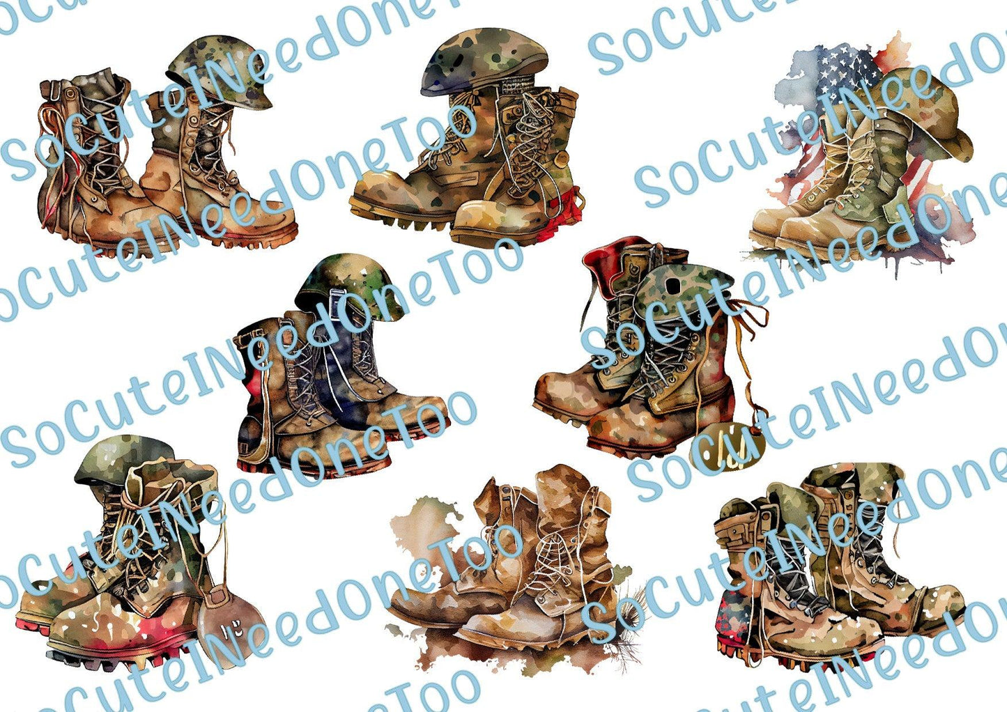 Military Watercolor Boots on Waterslide Decals - SoCuteINeedOneToo