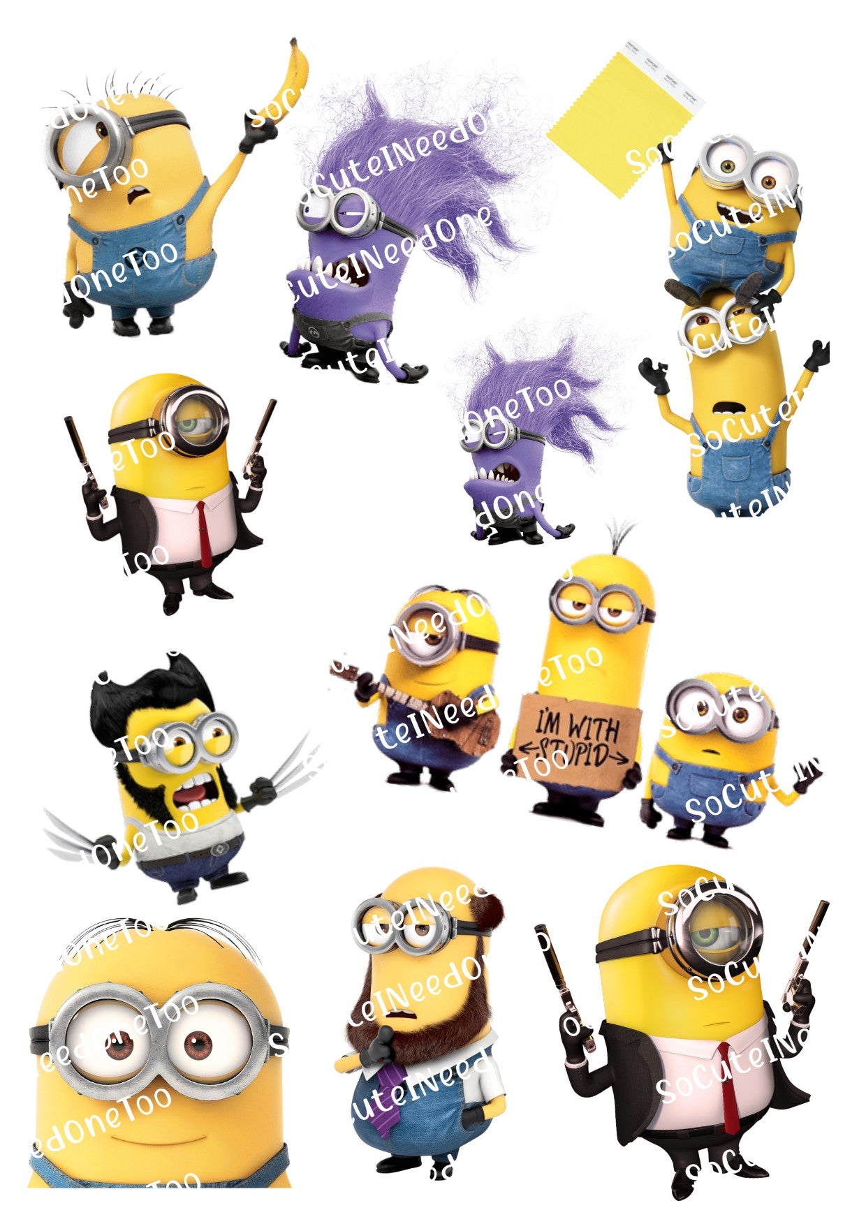 Minions #2 On Clear/White Waterslide Paper - Ready To Use - SoCuteINeedOneToo