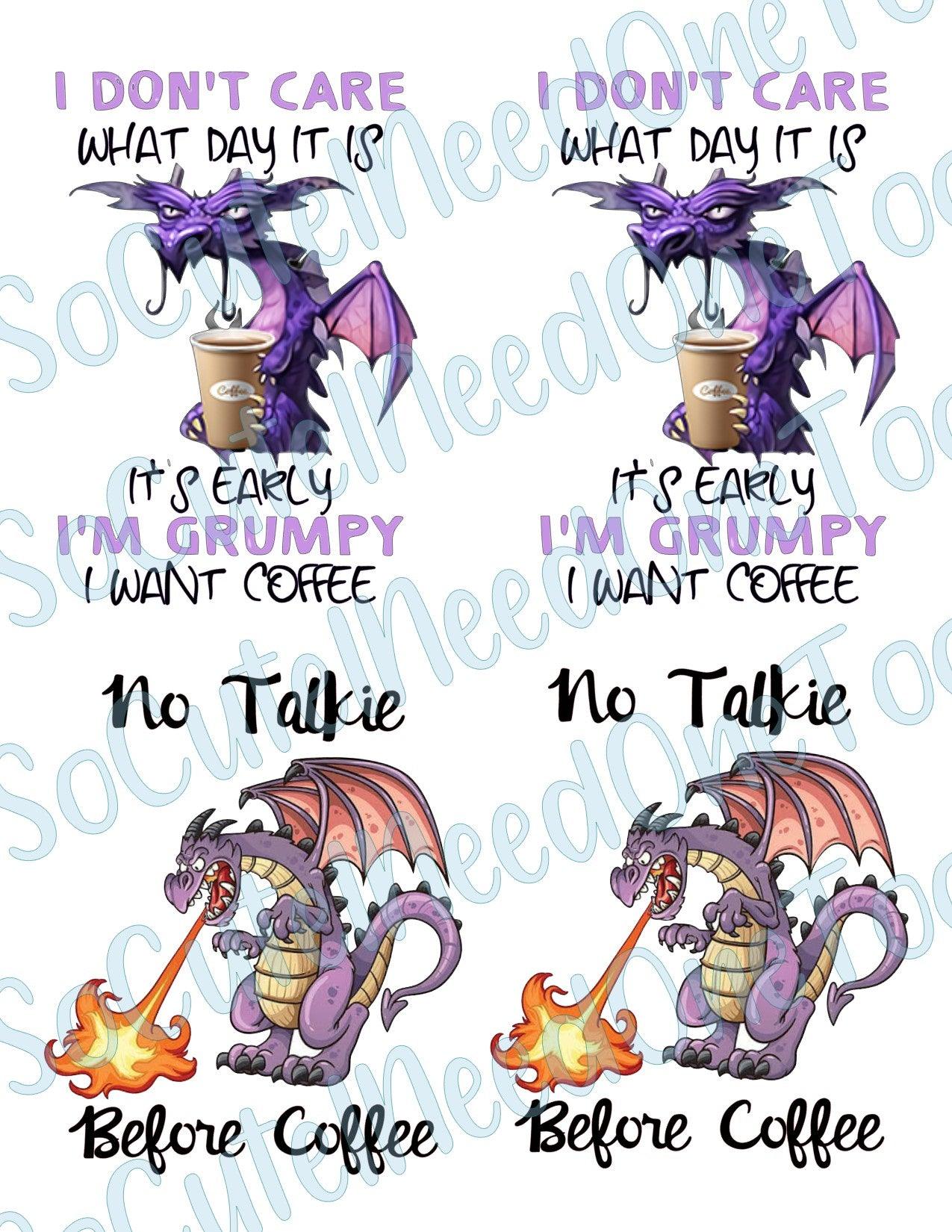 No Coffee Dragon on Clear/White Waterslide Paper Ready To Use - SoCuteINeedOneToo