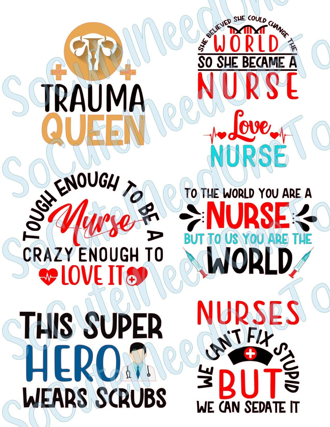Nurse -Trama Queen on Clear/White Waterslide Paper Ready To Use - SoCuteINeedOneToo