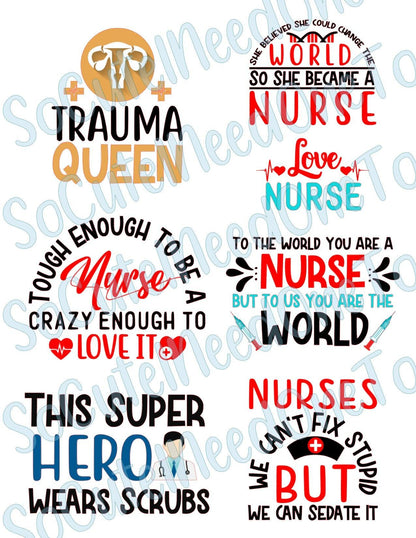 Nurse -Trama Queen on Clear/White Waterslide Paper Ready To Use - SoCuteINeedOneToo