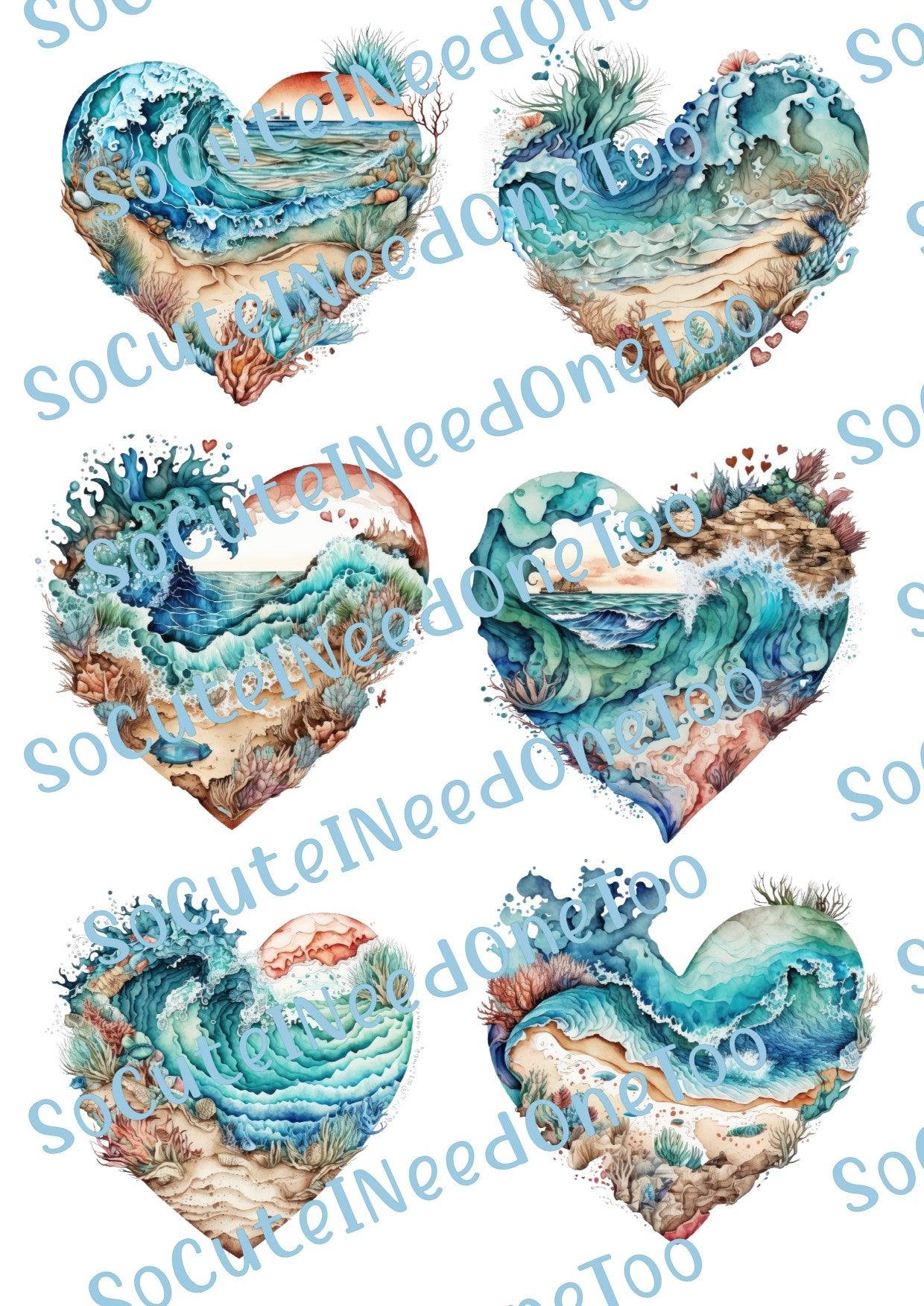 Ocean Hearts on Clear/White Waterslide Paper Ready To Use - SoCuteINeedOneToo