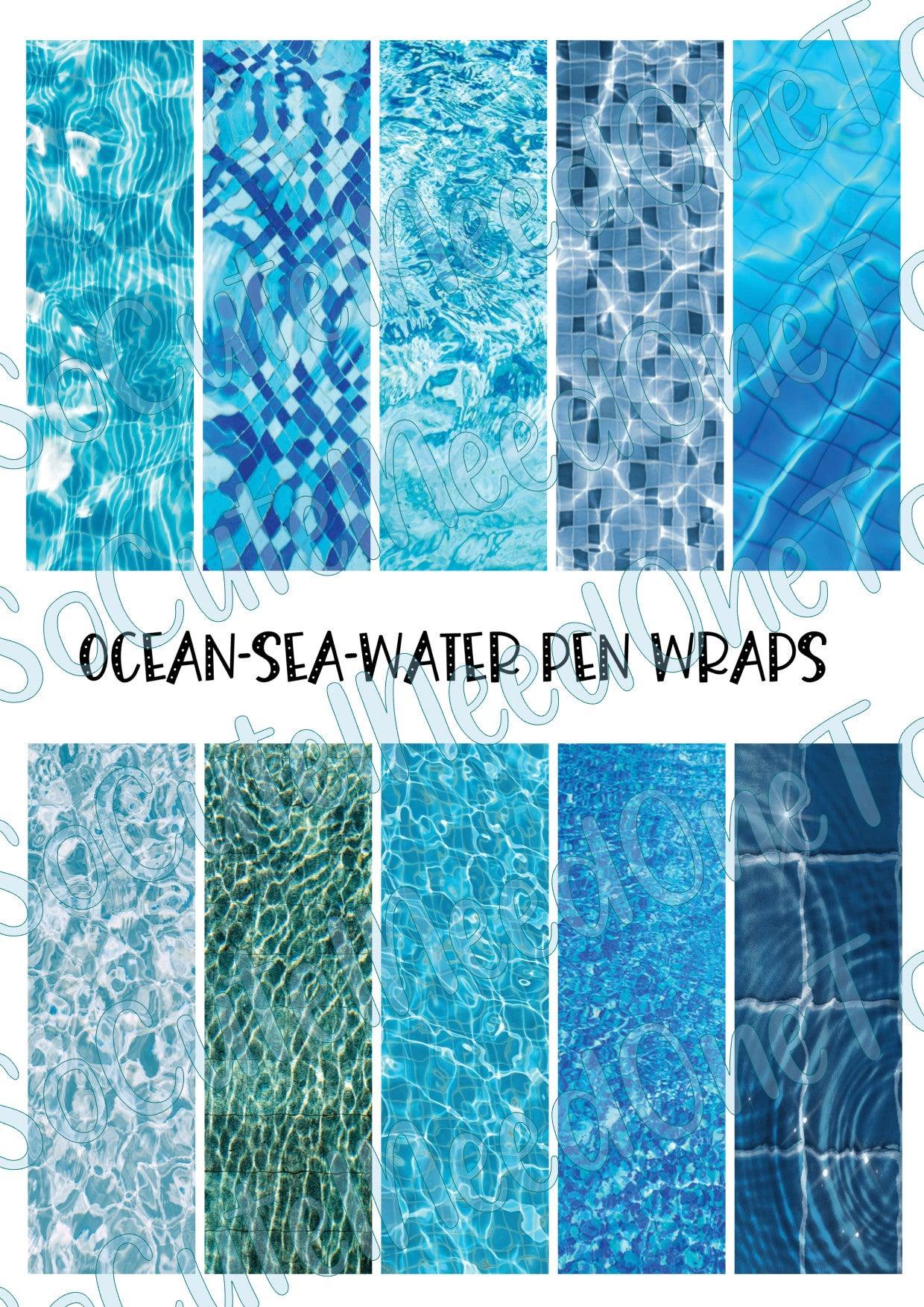 Ocean Sea Water Pen Wraps on Clear/White Waterslide Paper Ready To Use - SoCuteINeedOneToo